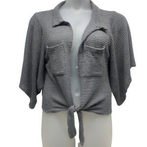 • Willow & Root Waffle Knit Pocket Tie Front Top Gray C31